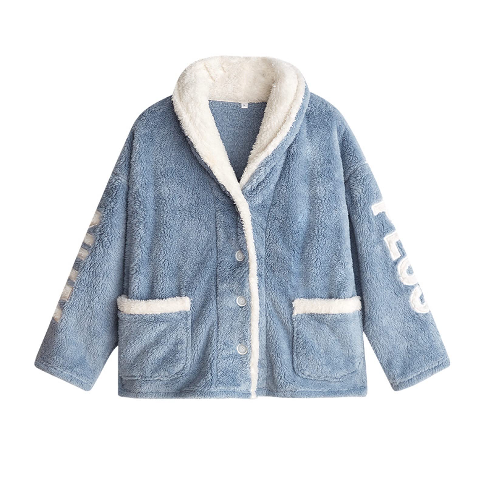 Conjunto de pijama cálido y suave para mujer, pijama de forro polar con botones para invierno y otoño, conjunto de pijama cómodo de algodón para invierno y otoño