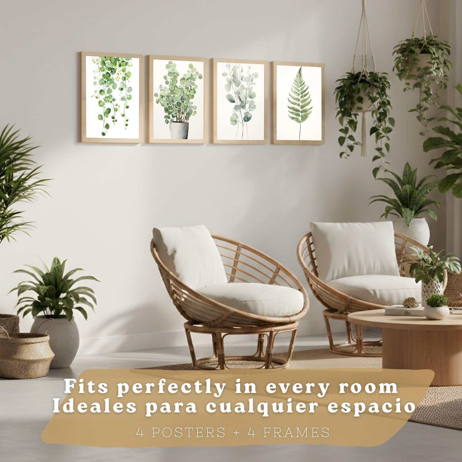 Nacnic Set 4 Quadri Botanici Boho Moderni Arredamento Salotto Camera Da Letto Cucina Bagno A3 Telaio In Legno Chiaro