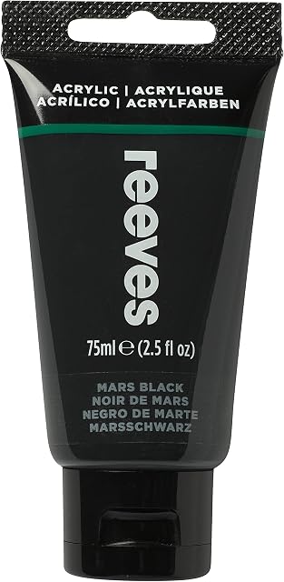 Reeves Acrylic Paint - Highly Pigmentented Acrylic Paint For Hobbyist, Leisure & School - Mars Black, 75ml
