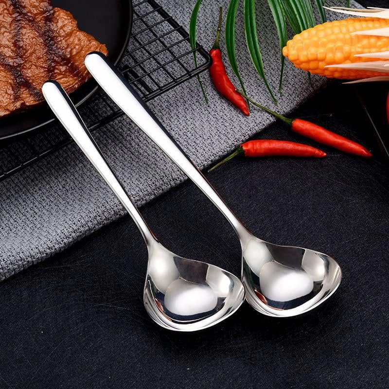 Silverware Flatware Set, 2/8/12/16 Pieces Restaurant Thickened 304 Stainless Steel Soup Spoon Hot Pot Spoon Household Simple 304 Stainless Steel Long Handle Mixing Spoon (Color : Silver,