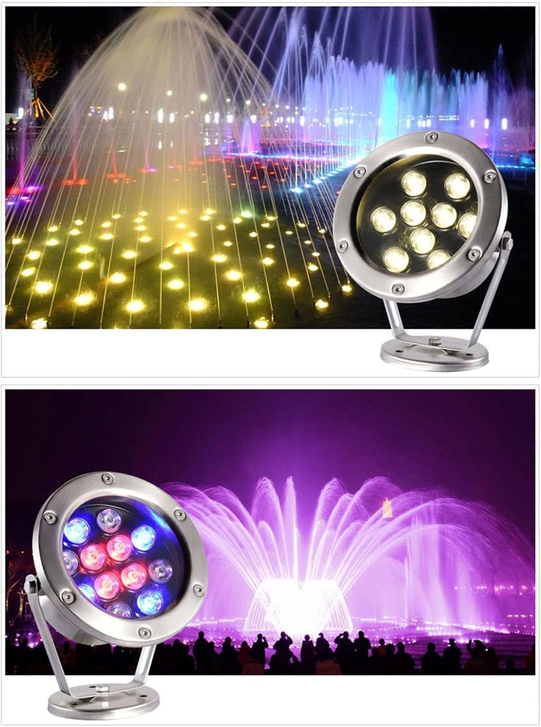 Underwater Pond Light Rotatable Fountain Light Ip68 Waterproof Low Voltage Ac12/24v Stainless Steel Submersible Led Pool Lights for Outdoor Party Rockery Swimming Pool Landscape, Red, 6W-AC24V