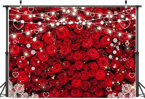 AIIKES Telón de fondo floral de rosas rojas de 7 x 5 pies, telón de fondo de fotografía para el día de San Valentín, telón de fondo de pared de