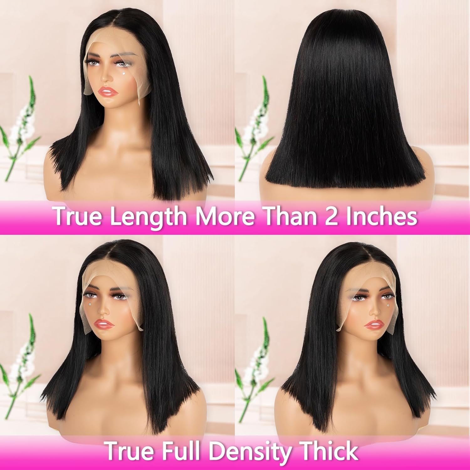 Bob Wig Human Hair Glueless 13x4 HD Lace Front Wigs For Black Women Straight Transparent Frontal Short Human Hair Bob Wig 14 Inch Pre Plucked With Baby Hair 180% Density - Image 4