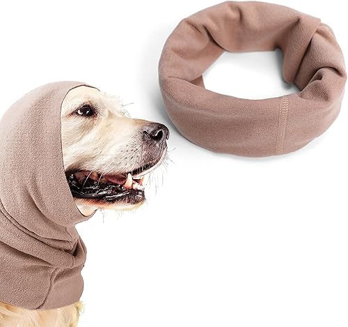Cubiertas cálidas y silenciosas para perros, orejeras que reducen el ruido y capucha para el cuello para aliviar la ansiedad, color marrón, mediano