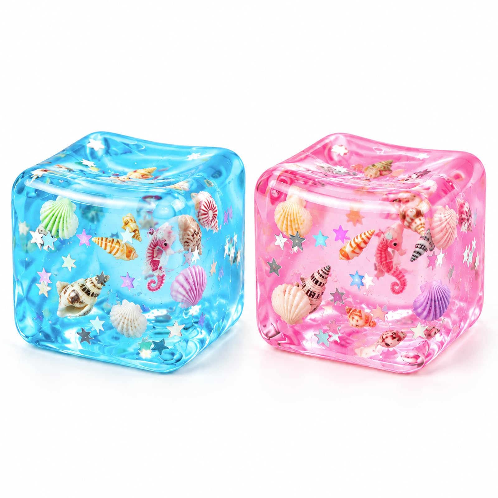 2Pcs Squishy Cube Set, Ocean Shells Slow Rising Sensory Fidget Toy