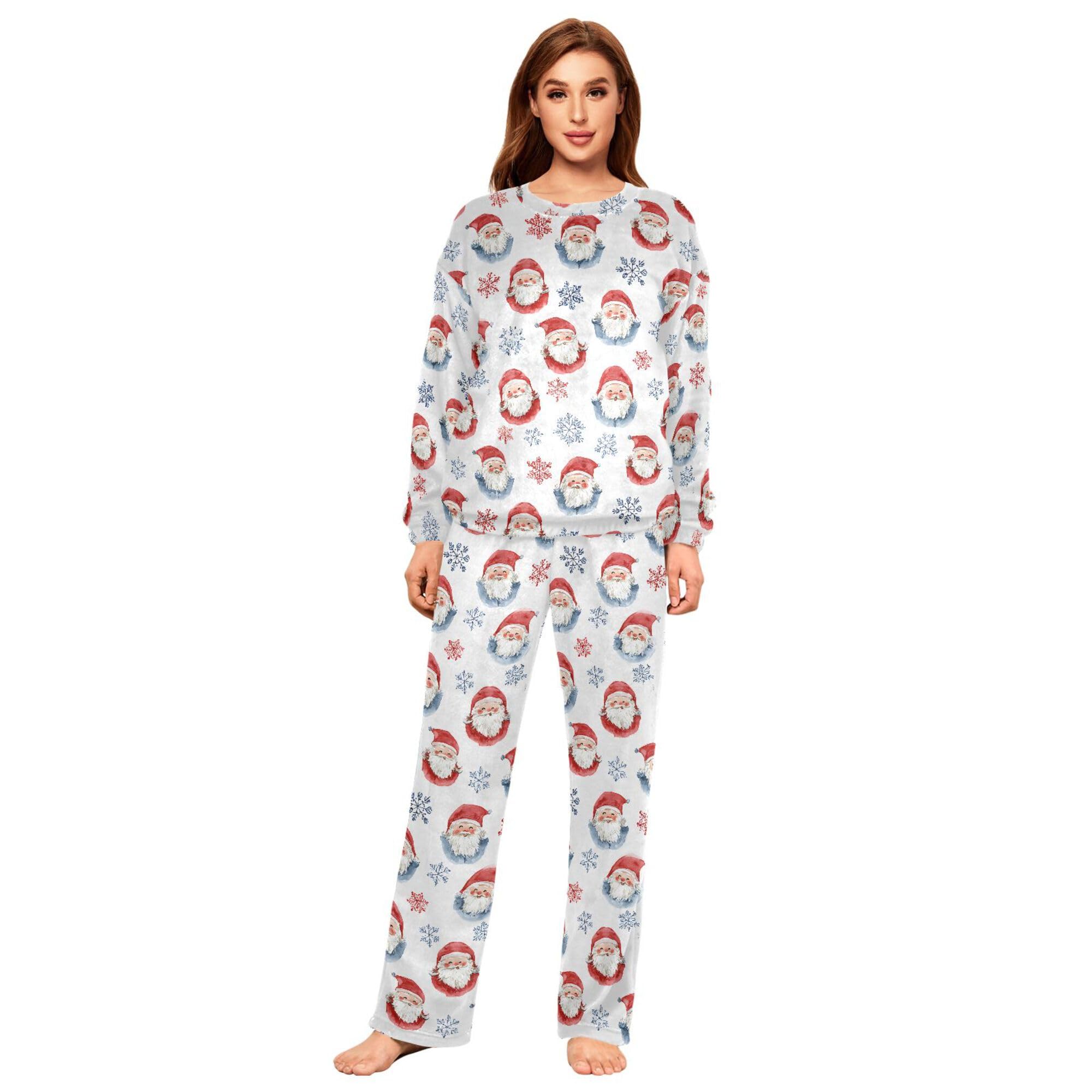 ALAZA Conjunto de pijama de forro polar para mujer, diseño de Navidad, manga larga, ropa de dormir de dos piezas, ropa de dormir térmica, pijama súper suave, talla S