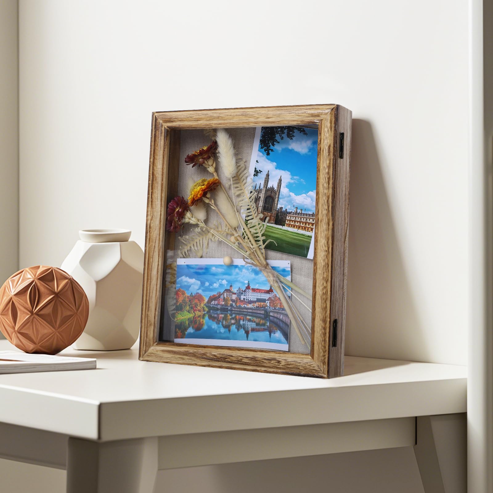 Marcos con Profundidad, Wood Shadow Box Frame, Marco Profundo de 25x20 cm para Pared o Mesa - Exhibidor 3D para Fotos, Flores, Arte y Objetos Sentimentales