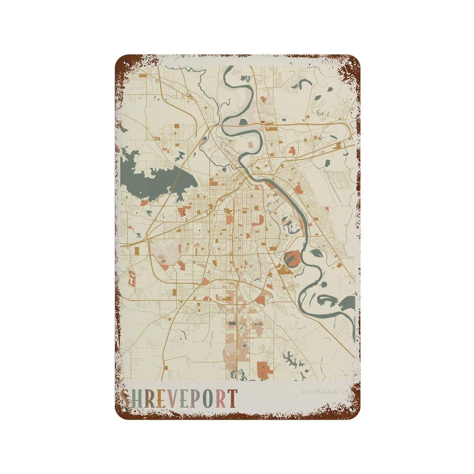 xiaoxiaoshen Shreveport Map Louisiana Travel Gift Boho Wall Decor Art Metal Tin Poster Modern Home Decor Art Home Bar Shop Decorations Vintage Sign 30x20cm