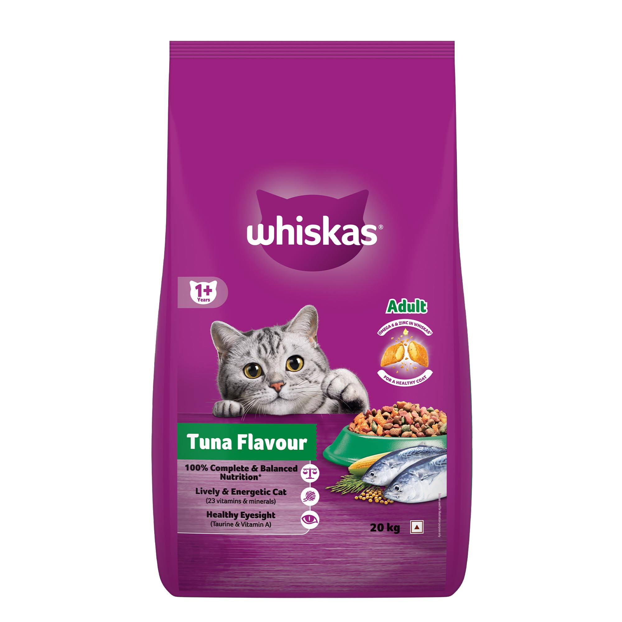 Whiskas Adult (1+ Years) Dry Cat Food, Tuna Flavour, 20 kg, Contains 41 Essential Nutrients, Complete & Balanced Nutrition for Adult Cats