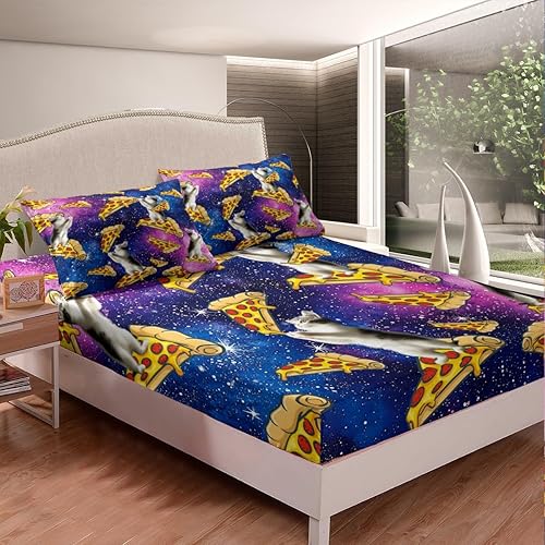 Feelyou Kids Pet Cat Pattern Fitted Sheet Teens Cute Kitten Bedroom Decor for Bo