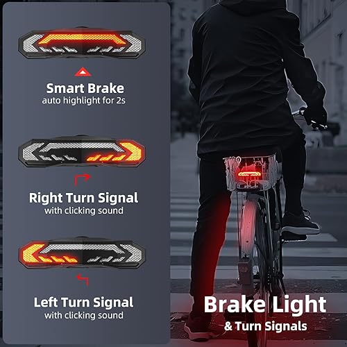 Miniatura 6 de WSDCAM Smart Bike SeatBike Basket Tail Light with Turn Signals and Brake Light, Bike Alarm Horn with Remote, Rechargeable Rear Bike Light for Night