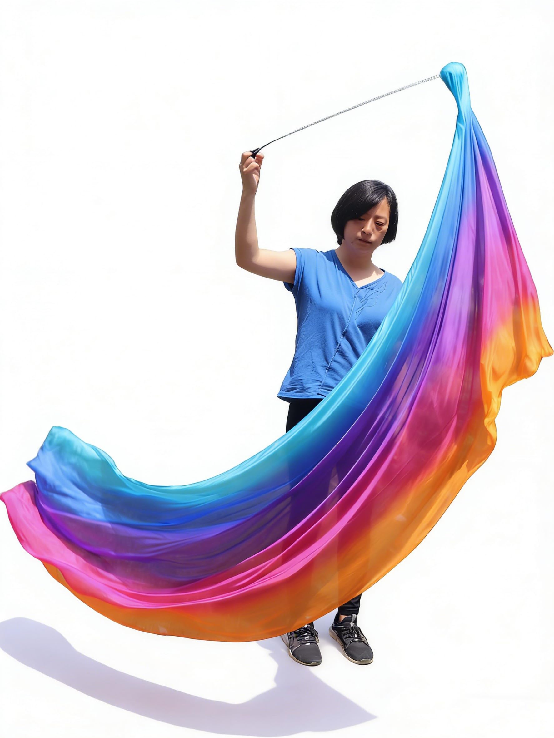 Winged Sirenny Lightweight Real Silk Veil Poi 230cm. Flow Dance Prop for Performances, Bellydance & Fitness. Stainless Steel Rope, Carry Bag, Gradient Colours (Iridescence)