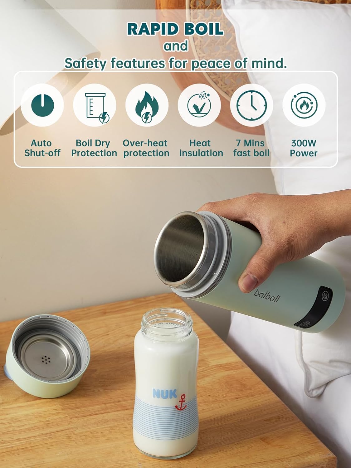 balbali Dual Voltage Travel Kettle 100-250V - 12oz Portable Water Boiler/Warmer/Heater for Boiling Water - 4 Preset Temperature Control Portable Tea Kettle Electric Travel - Green - Image 7