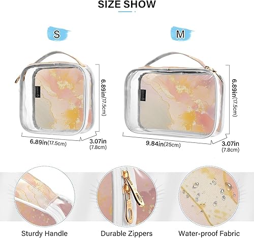 Miniatura 4 de Neceser transparente de mármol amarillo acuarela para viajar, paquete de 2 bolsas de cosméticos de maquillaje con cremallera, bolsa de viaje para
