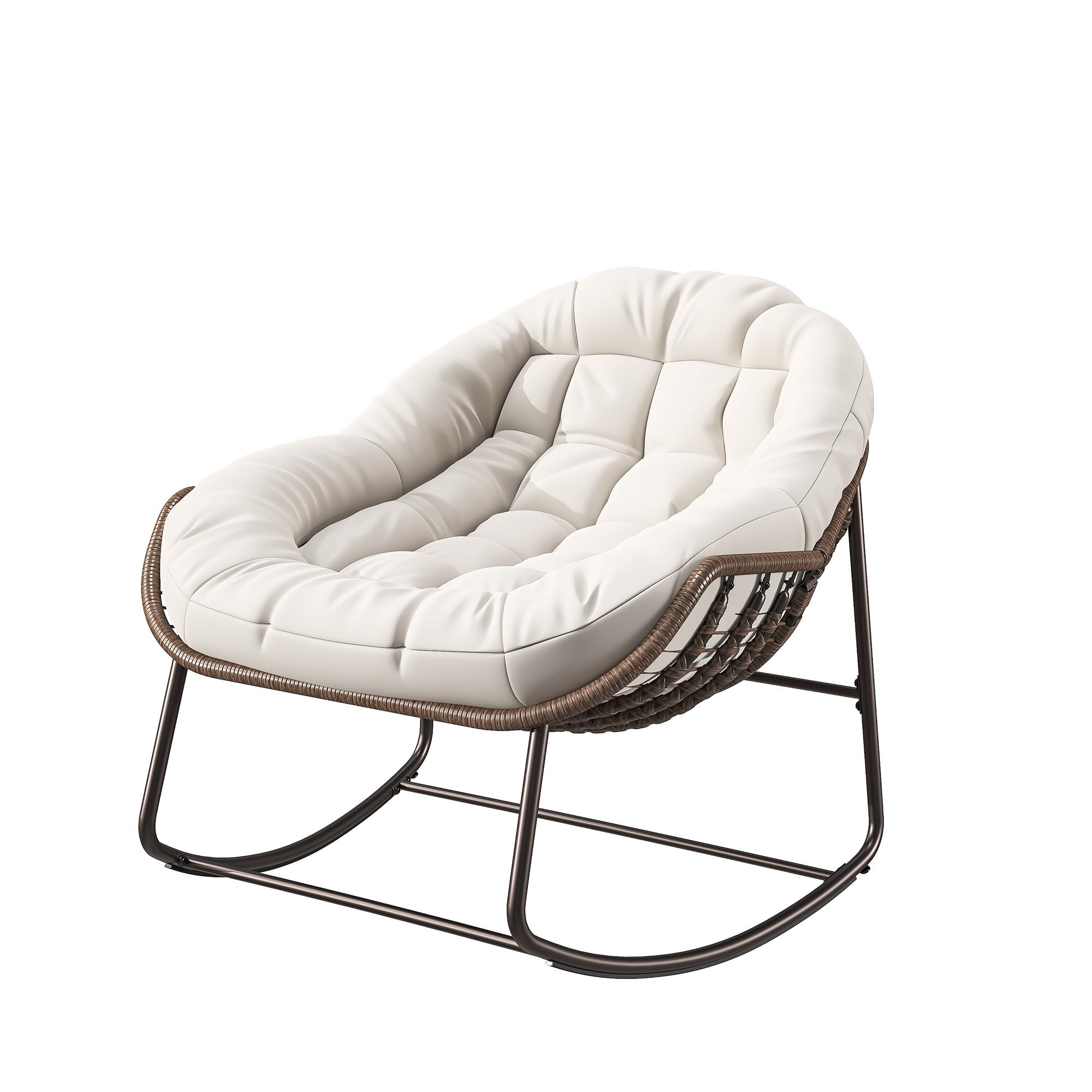 BRILVERDE Sillón Mecedora con Cojines, Mecedora de ratán con Acolchado, para salón, sillón de Relax, hasta 113 kg, para balcón, terraza y jardín, salón (Beige)