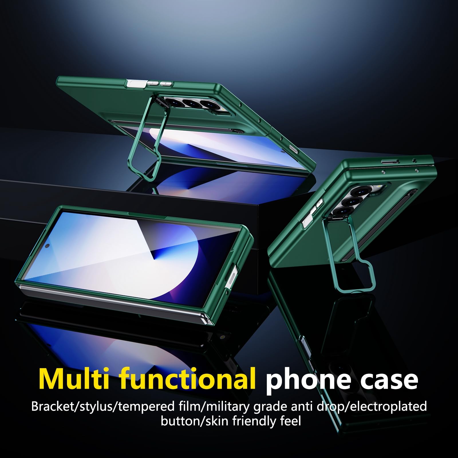 Custodia per Galaxy Z Fold6 con penna stilo, cover per Fold6 con supporto + slot per S Pen, pellicola protettiva frontale per Samsung Galaxy Z Fold6 con supporto pieghevole-Verde