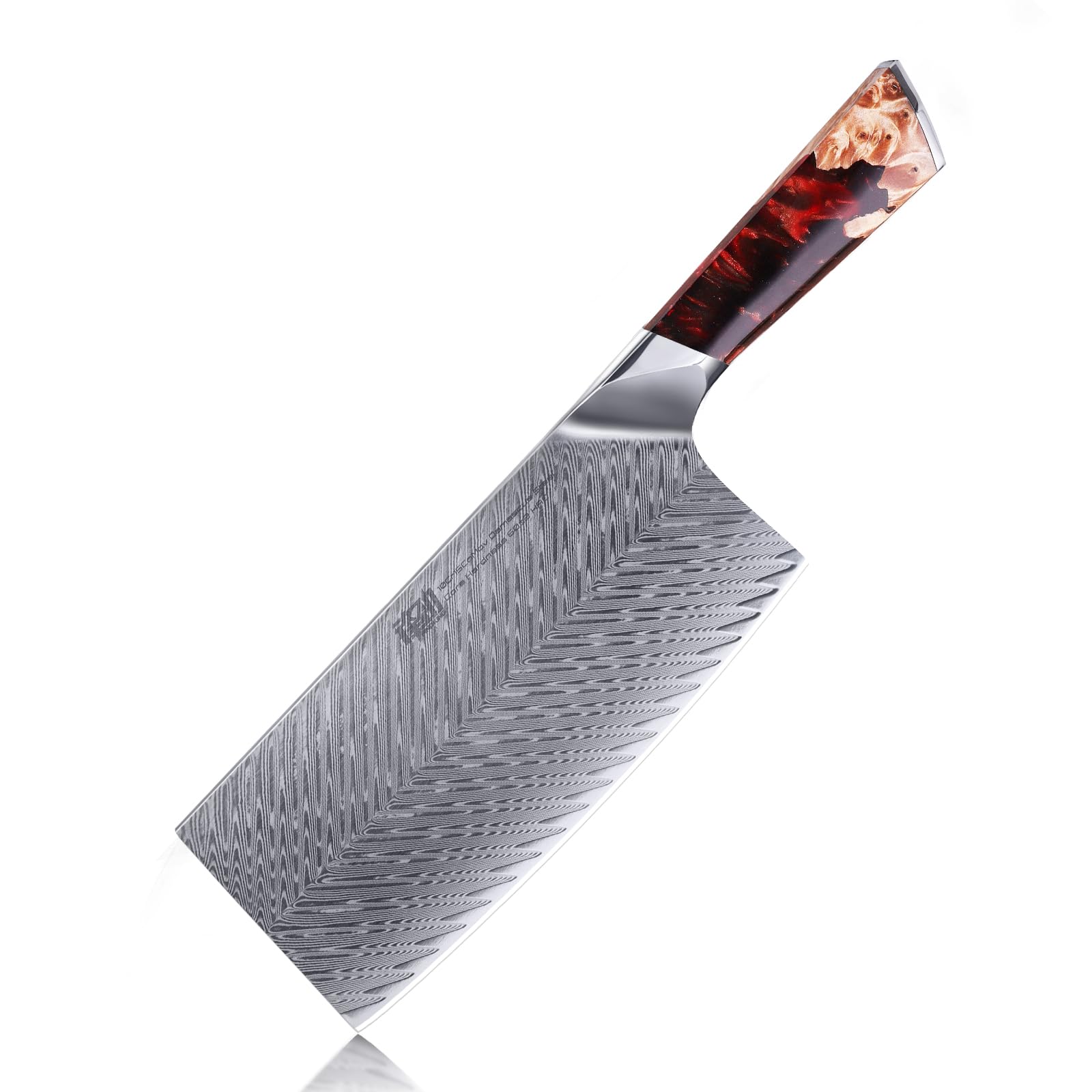 FINDKING Nebula Series Chef Knife with ABS Sheath, Multipurpose Japanese Gyuto Knife, 10Cr15CoMov Damascus Steel Blade, Resin and Figured Sycamore wood Handle, Full Tang, 8 Inch, Blue, for Meat — Amazon image 12