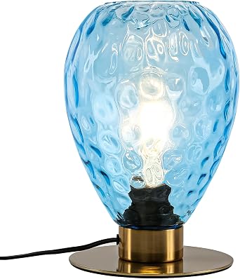 Plug in Table Lamp with Blue Glass Shade Mid Century Modern Lamps for Dresser Modern Style Bedside Nightstand Lamp Reading Boho Lamp for Study Room Bedroom Living Room Office Blue
