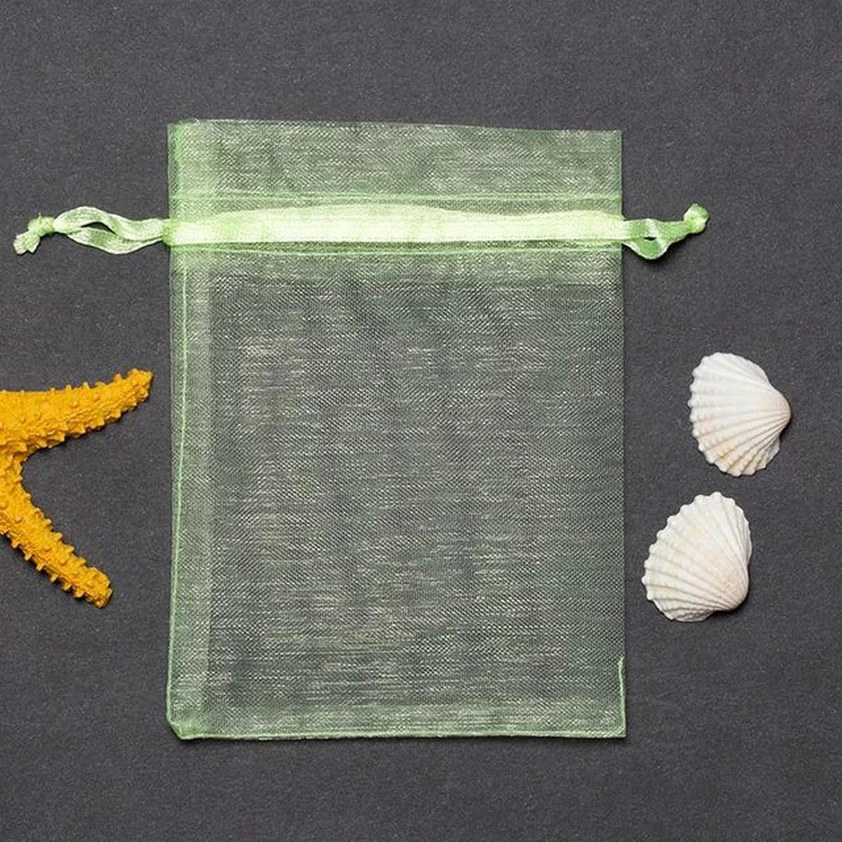 Sac en organza en vrac, 50 pièces/lot 7 x 9/9 x 12/10 x 15/11 x 16/13 x 18 cm Sachets en organza avec cordon de serrage Sacs d'emballage de bijoux Mariage Petit sac cadeau (vert clair, 11 x 16 cm)