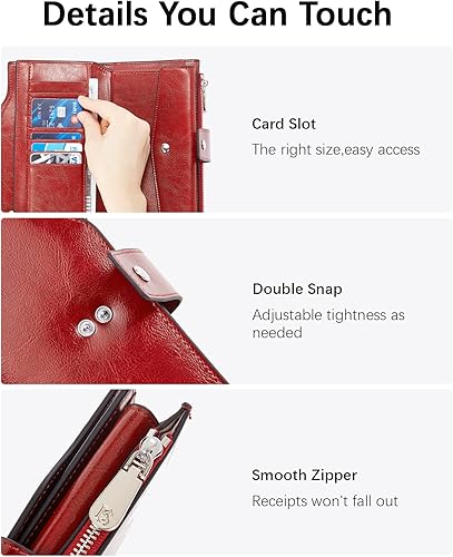 Miniatura 5 de BOSTANTEN Carteras de cuero para mujer con bloqueo RFID de gran capacidad tarjetero triple para mujer