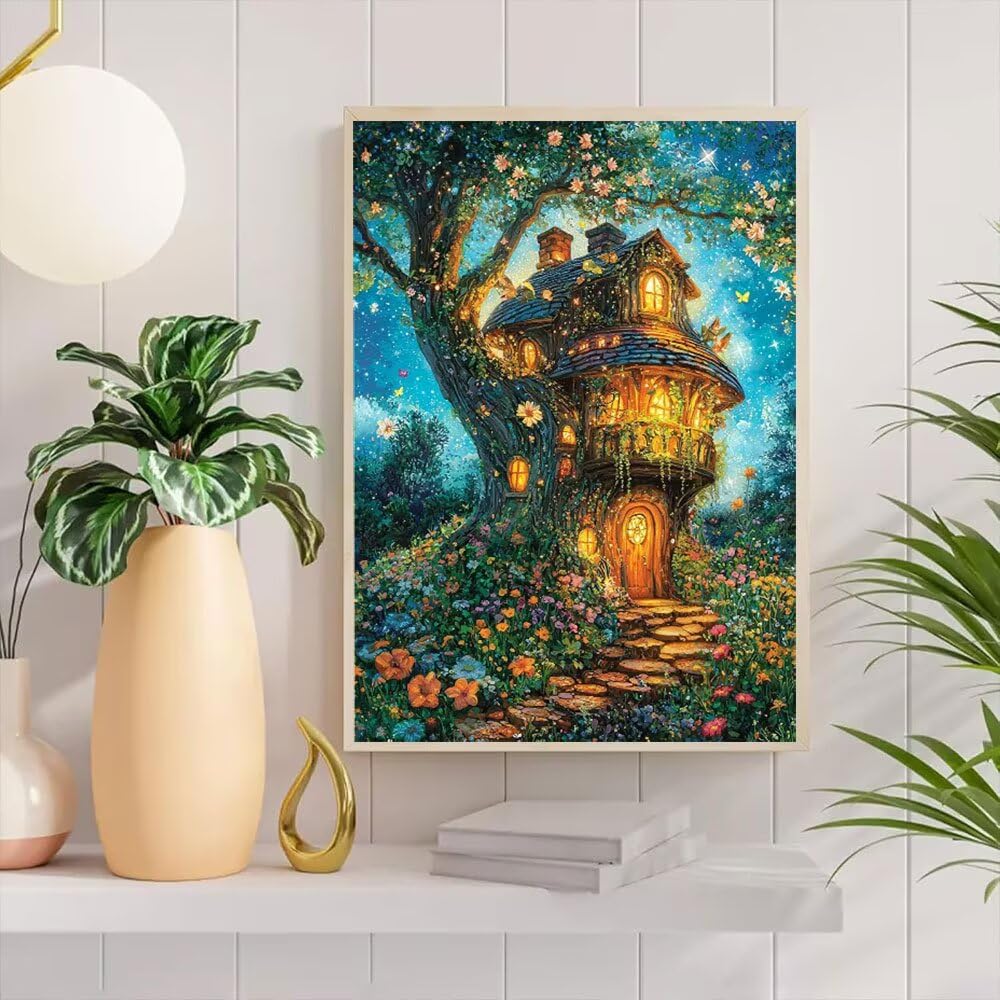 Diamentowe zestawy artystyczne, pełne wiercenie dla dorosłych, domek na drzewie, kwiat dziecięcy zestaw do malowania diamentowego, DIY, pełne wiercenie, kryształ, haft, rzemiosło, poprawa umiejętności