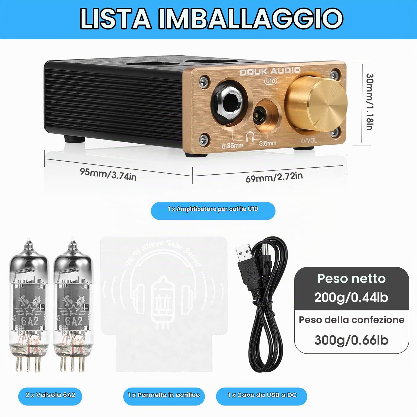 Douk Audio U10 Mini amplificatore per cuffie HiFi Tube Headphone Amplifier Stereo preamplificatore per altoparlante domestico