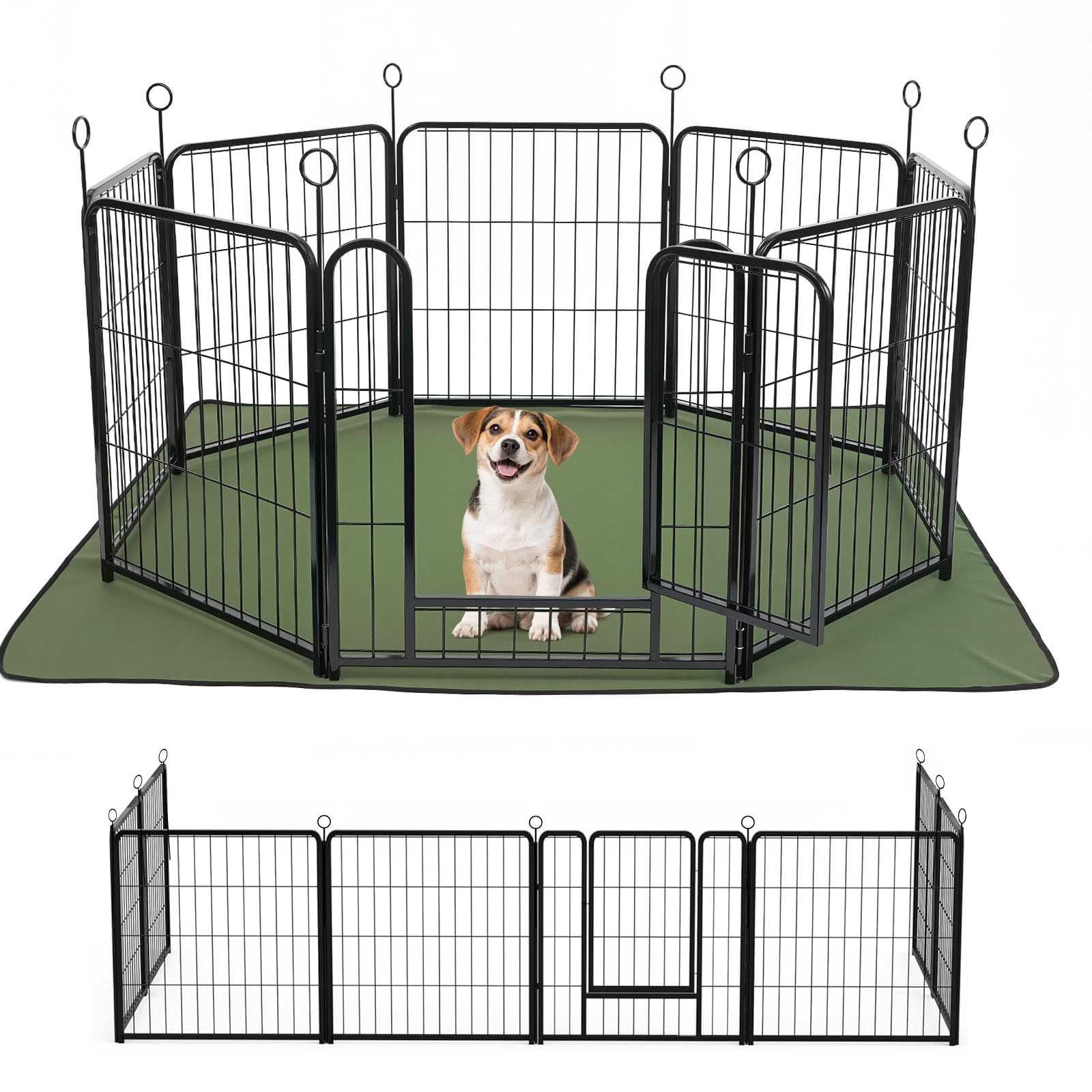 Lekesky Dog Pen Indoor, 8 Panel Puppy Play Pen with Bottom Mat, High 60cm