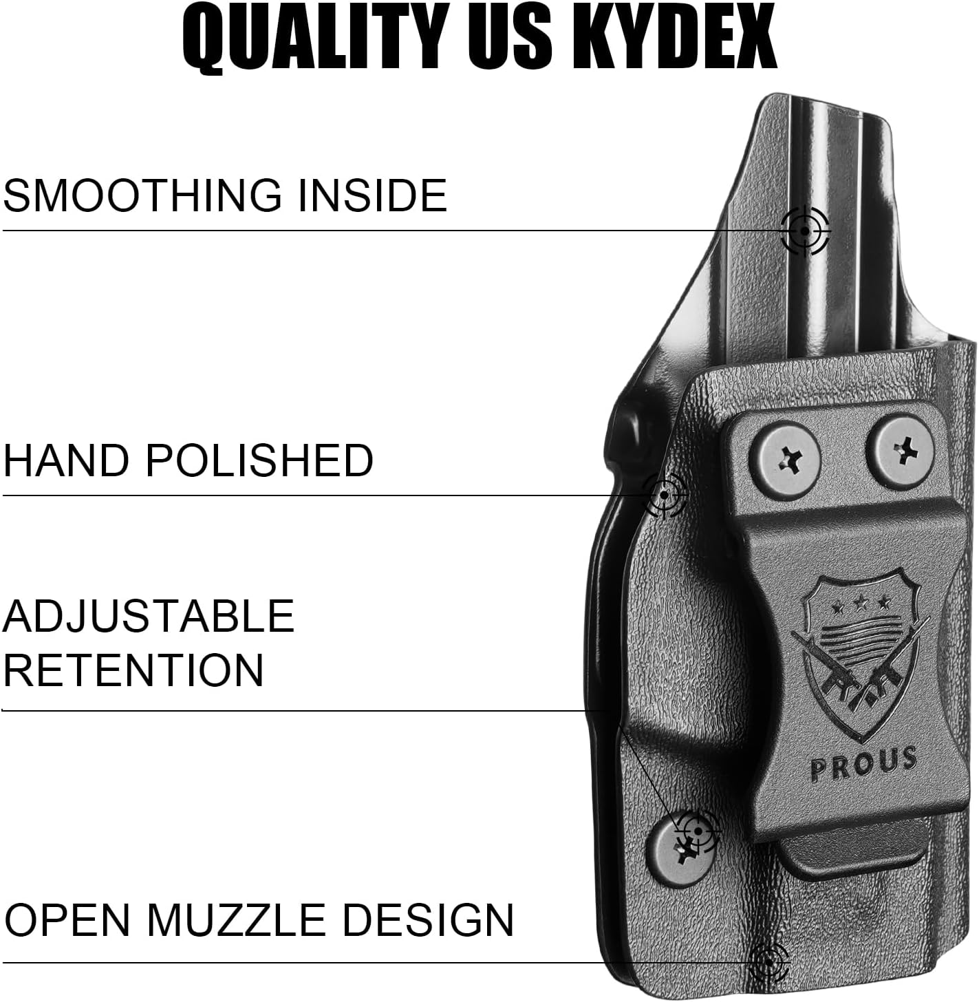 PROUS IWB Kydex Holster - Fits S&W Bodyguard 2.0/ SD9 VE & SD40 VE/M&P Shield Plus, Sig P238/ P938, Springfield XD-S 3.3 & XD-S MOD.2 OSP 3.3, G48, LCP II/2, Adjustable Cant & Retention, Right