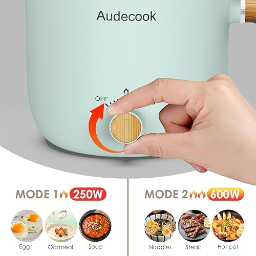 Miniatura 5 de Audecook Olla eléctrica con vaporizador, 1.5L portátil antiadherente mini multicocina, sartén eléctrica de viaje con control de potencia dual para