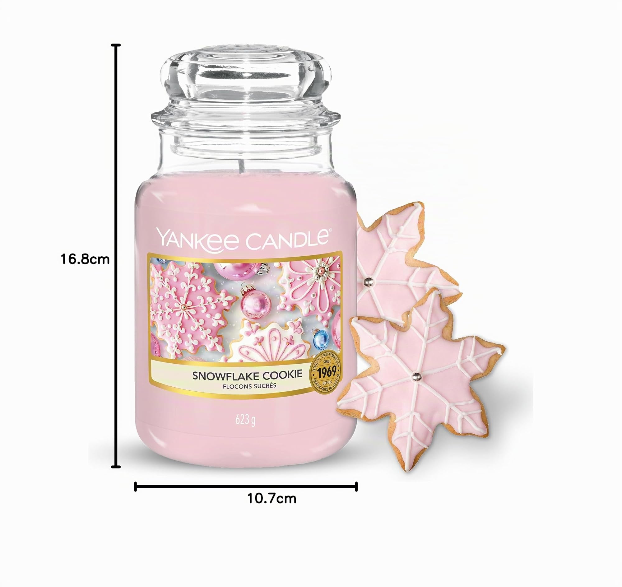 Bundle of Yankee Candle Candela Profumata In Giara Grande, Durata Fino A 150 Ore, 10.7 X 10.7 X 16.8 Cm + Yankee Candle Candela Grande Vaso, Biscotto del Fiocco di Neve