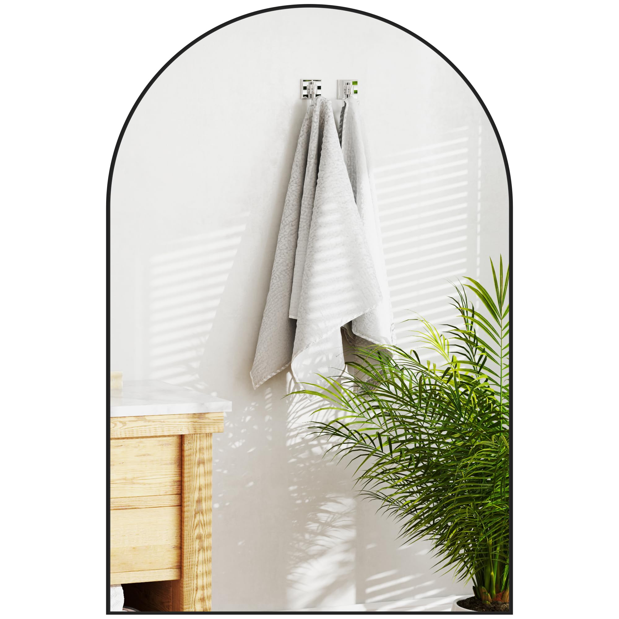 HOMCOM Arch Bathroom Mirror Steel Framed Decorative Wall 60 x 90cm Black