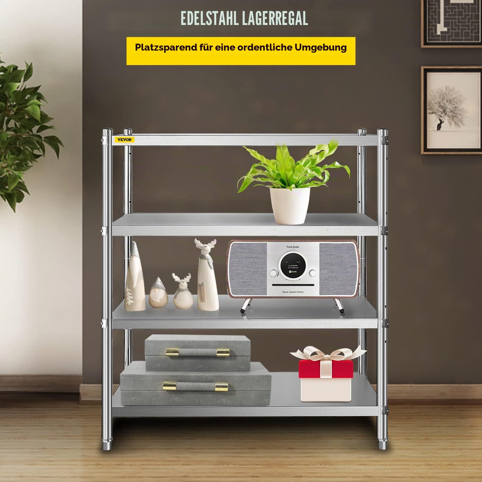 VEVOR Edelstahlregal Gastronomie 4 Böden Schwerlastregal Lagerregal 150 kg küchenregale standregal 122 x 48 x 150 cm Standing Shelf Rack