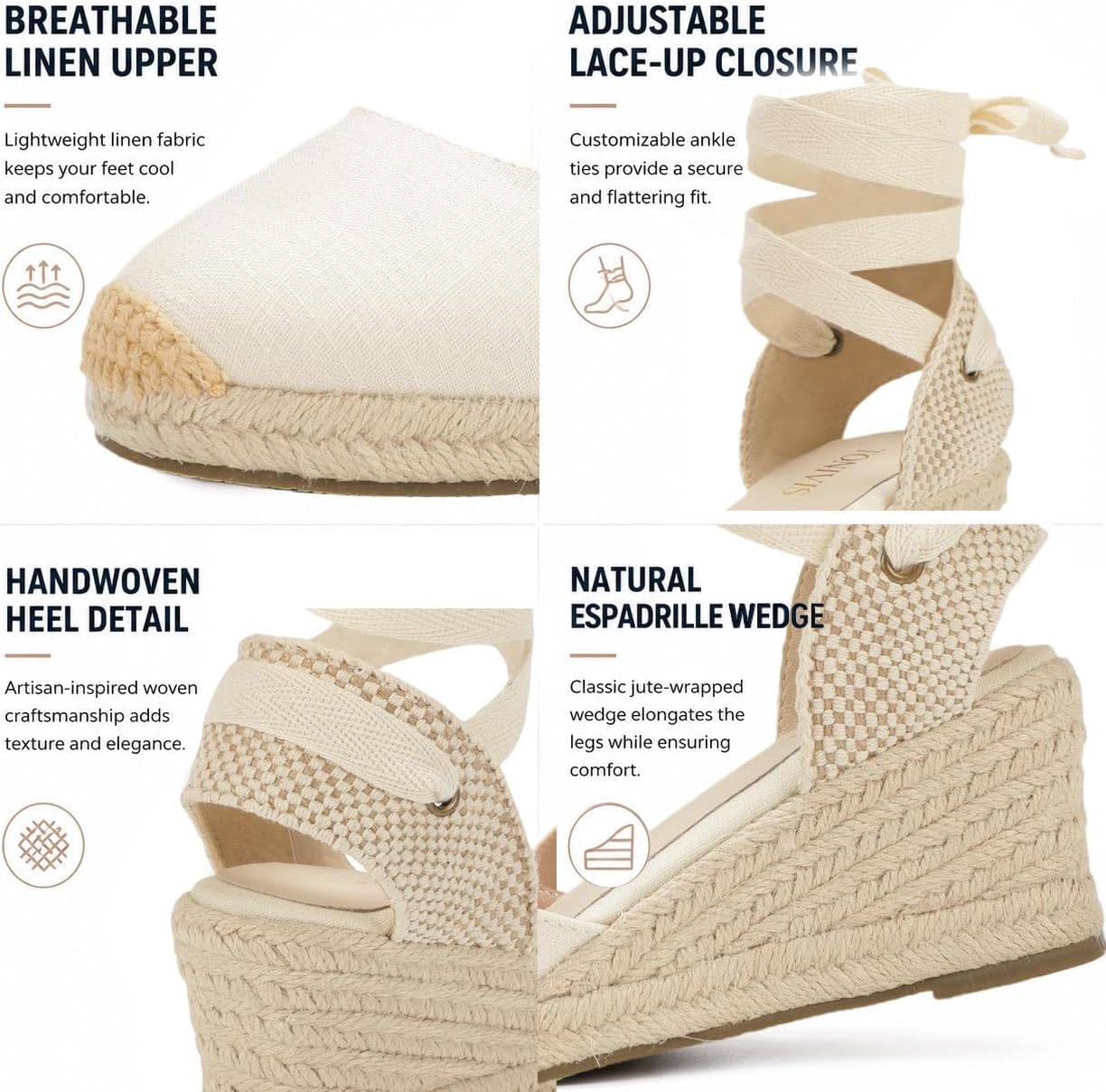 Women's Espadrille Wedge Sandals Closed Toe Lace-Up Shoes