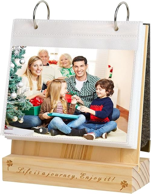 ZEEYUAN Desk Photo albums 6x4 Slip in for 60 Photos Flip Wooden Photo Frame for 6x4 Gifts for Chrismas