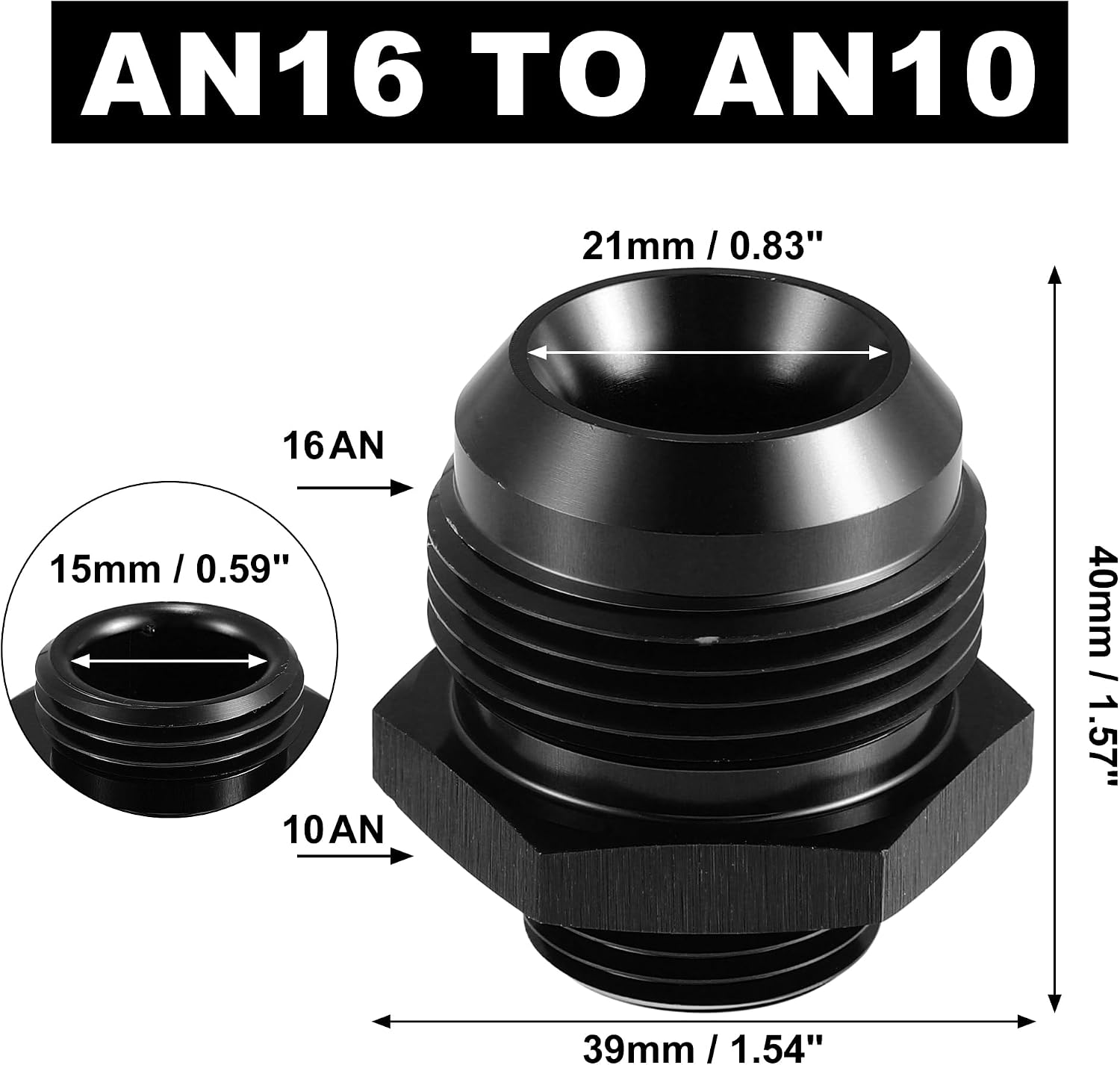 X AUTOHAUX 16AN Flare to 10AN ORB O Ring Port Male Fuel Pump Rail Adapter Fuel Fitting Adapters for Car Aluminum Alloy Black