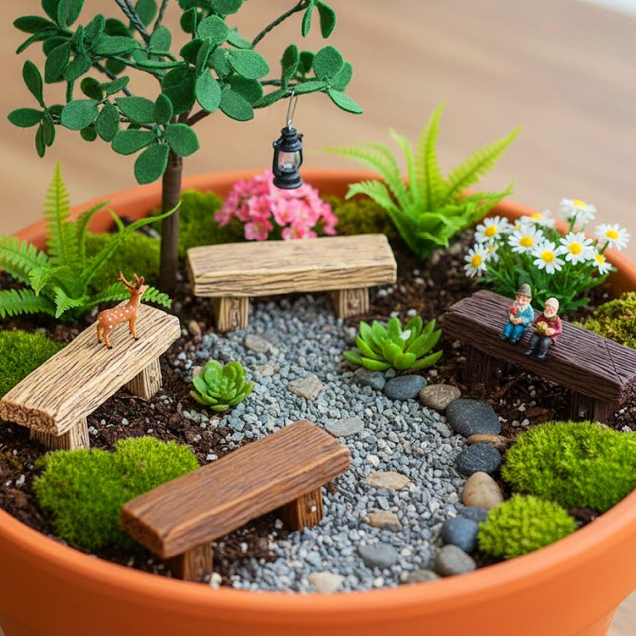 KESYOO 6Pcs Miniature Bench Set Resin Faux Wood Mini Benches for Crafts Micro Landscape Dollhouse and Fairy Garden Accessories 2.20 Inch