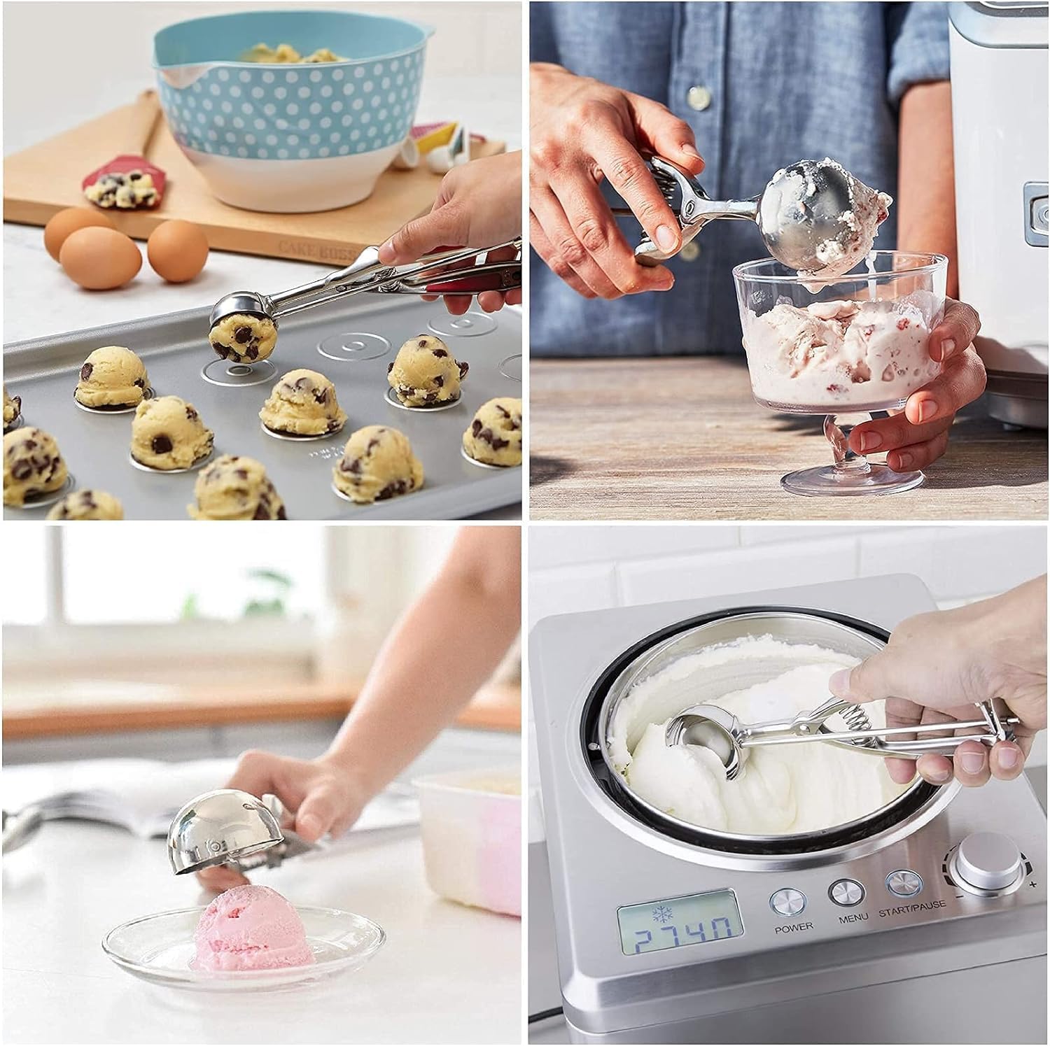 YUANQIAN Ice Cream Scoop, 3Pcs Cookie Scoop Set, Stainless Steel Ice Cream Scooper with Trigger Release, Large/Medium/Small Cookie Scooper for Baking, Cookie Scoops for Baking Set of 3 (3pcs/set)