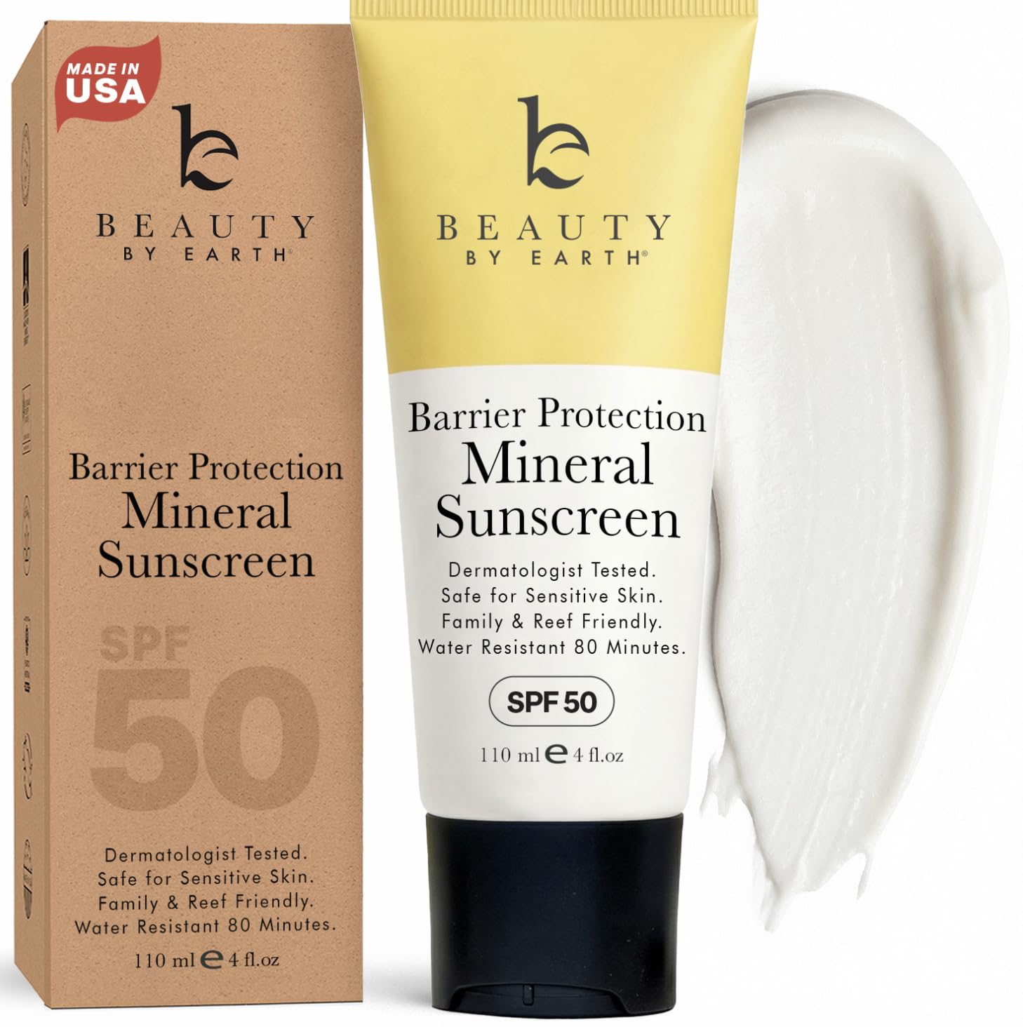 Beauty by Earth 100% Mineral Zinc Oxide Sunscreen for Body SPF 50 – Broad Spectrum UVA/UVB