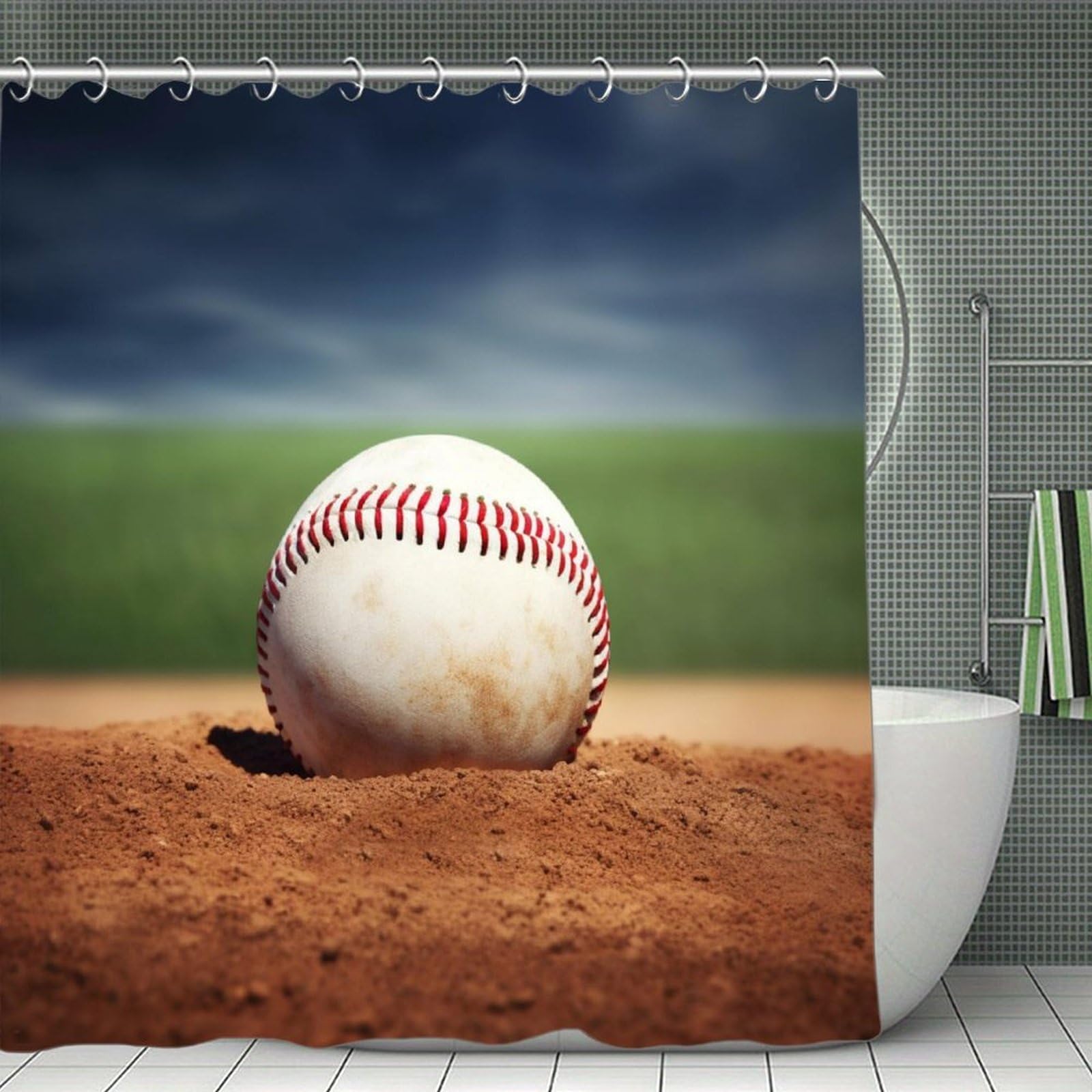 FekiLoot Baseball Shower Curtain Thick Weighted Shower Curtain Classic Unique Bath Curtains Heavy Duty Long Showers Curtains for Bathroom Bath Tubs Machine Wash 70.8"x70.8"