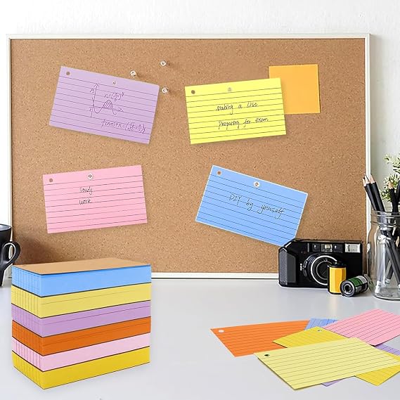 Newthinking Revision Flash Cards 4x6 inches, 600 PCS Coloured Ruled Index Cards with 6 Metal Binder Rings for School Office Home Study Revision Supplies