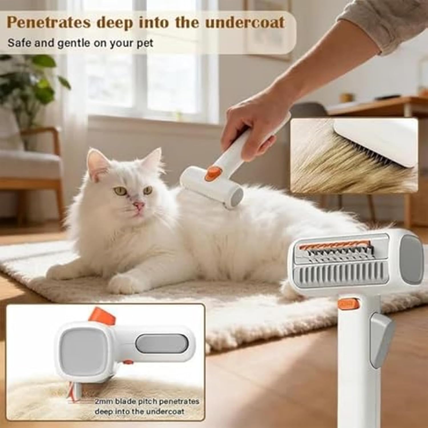 2-in-1 Pet Self-Detangling & Grooming Comb, Professional Deshedding Tool for Dogs & Cats, Gentle Undercoat Rake & Brush for Long or Short Hair, Pets Grooming Brush Detangle, Deshed, Massage (3pcs)