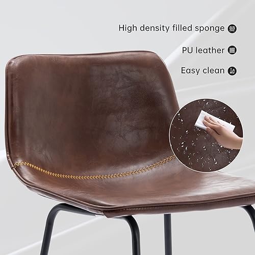 Miniatura 6 de Juego de 4 taburetes de bar industriales de piel sintética, sillas de comedor urbanas sin brazos con patas de metal, modernos taburetes de bar de