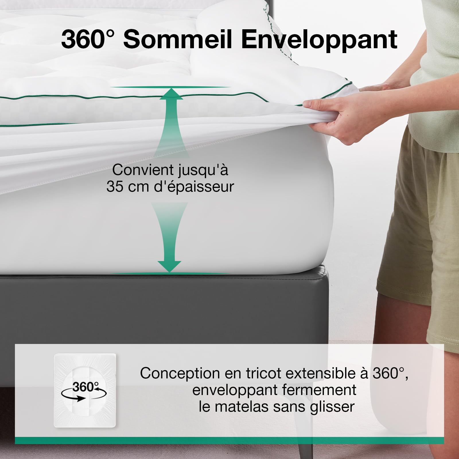 Novilla Surmatelas 140x190 cm, Rafraîchissant et Respirant 3D Forme Couvre Matelas en Microfibre avec 30cm Poche Extra Profonde, Blanc