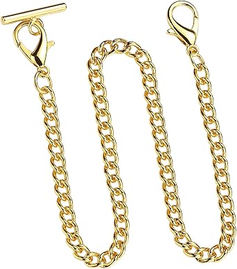 14 Inch Albert Pocket Watch Chain for Waistcoat Suit | 1 pack classic metal albert watch chain with t bar lobster clasps, for men waistcoat suit vintage dress accessory