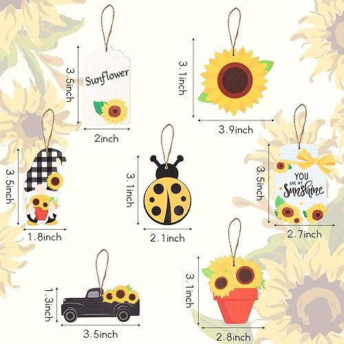 Miniatura 2 de WATINC Juego de 31 adornos colgantes de madera de girasol para primavera y verano, decoración colgante de madera de girasoles, decoración rústica de