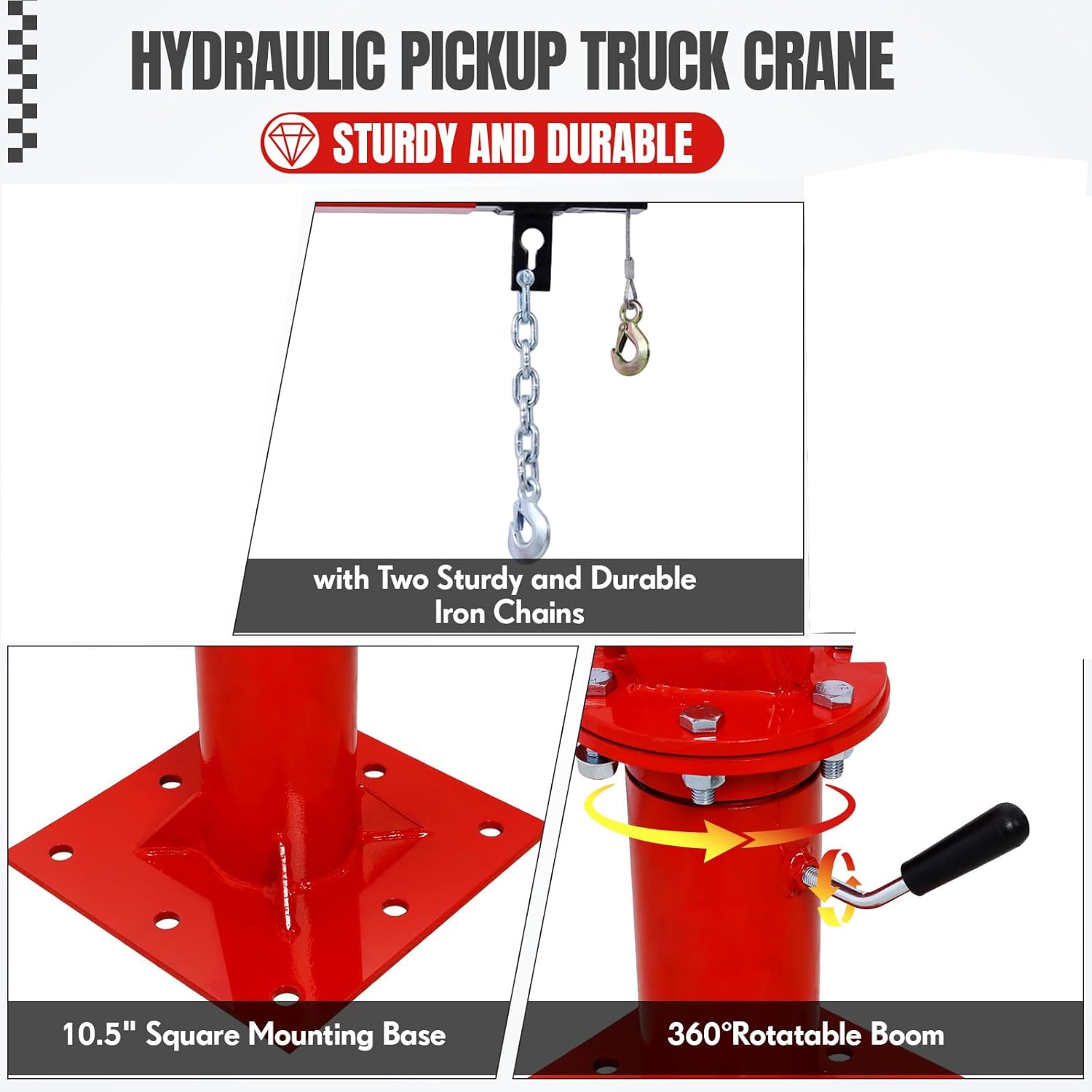 Hydraulic Pickup Truck Crane, 2000 Lbs, Folding Truck-Mounted Bed Crane, Steel Pickup Truck Jib Crane Hoist 360° Swivel for Lifting Goods in Construction, Factory
