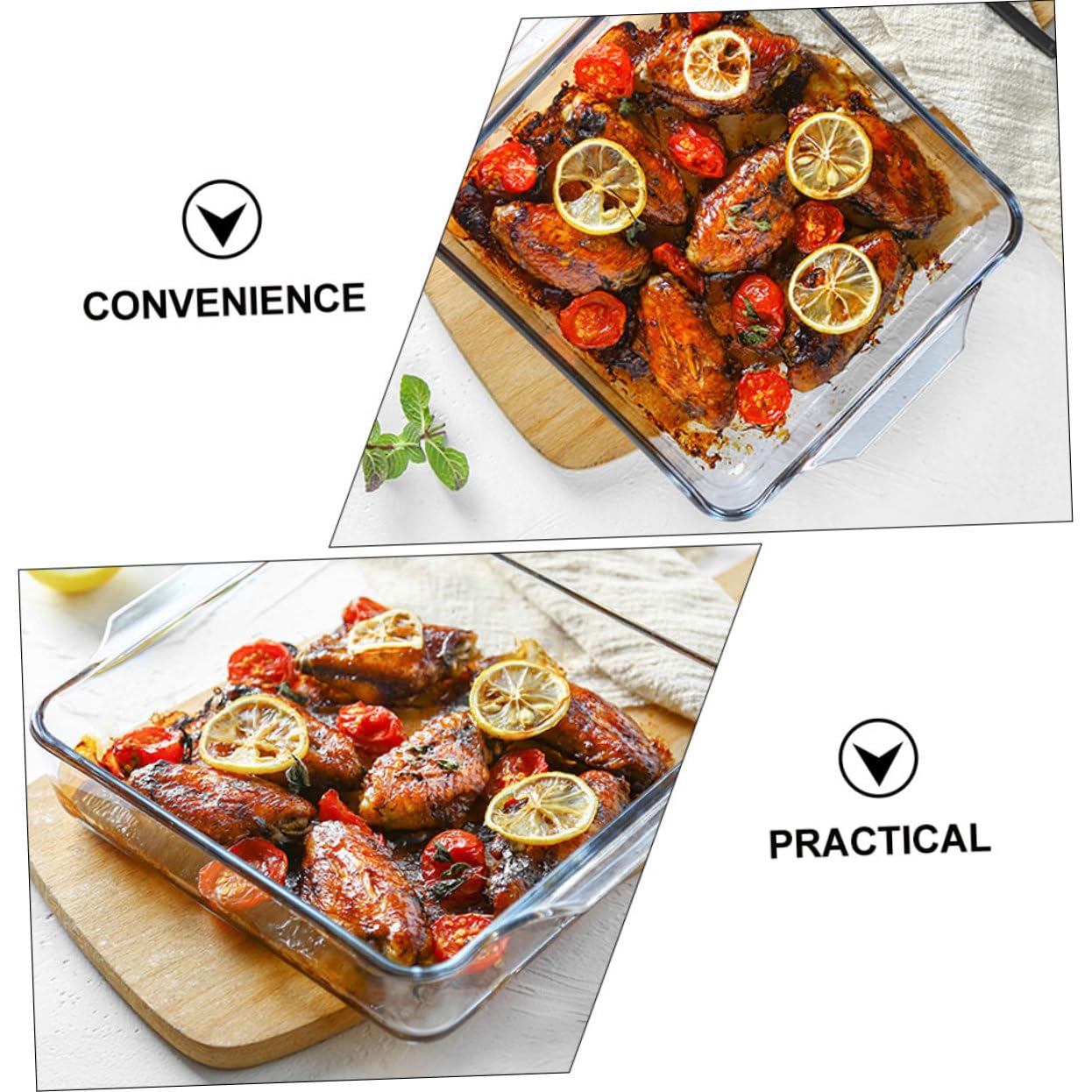 Amosfun Fuente de Vidrio para Hornear Doble Asa de 0.8l, Apta para Horno y Lavavajillas, Adecuado para Pasteles y Verduras Parrilla en Fiestas y Reuniones