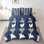 Feelyou Ombre Effects Bedding Set Twin Size 7 Pieces Blue Grey Comforter Set Simple Modern Geometric Modern Art Bed in a Bag with Comforter, Sheets, Pillowcases & Cushion Cover Room Decor