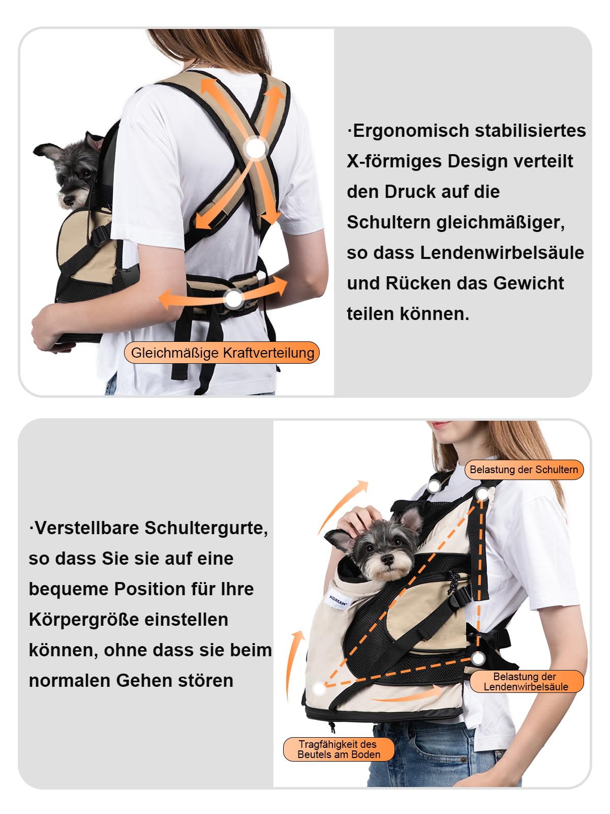 Hundetragerucksack，Hund Tragetasche für Kleine Mittelgroße Hunde und Katzen，Hunderucksack bis 8.5kg，Atmungsaktiv und Bequem Haustier ，Tragbar Reisetasche mit Hiking Travel Outdoors，Beige
