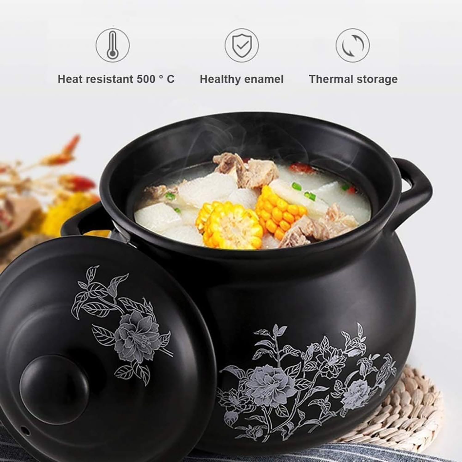 Ceramiczne naczynia do zapiekanek, Garnek ceramiczny odporny na wysokie temperatury. zapobiegający oparzeniom. Nadaje się do domowej kuchenki gazowej(2800ml)